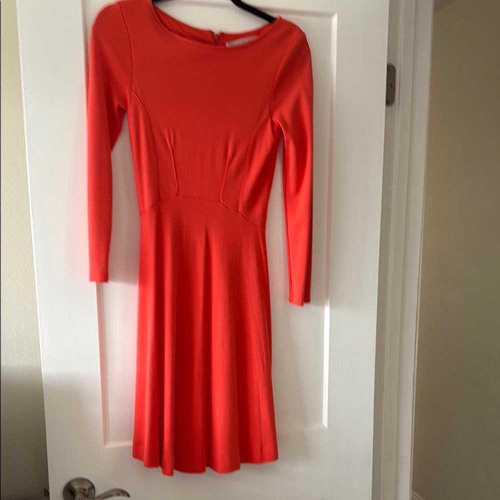 French Connection Orange Fit and Flare Long Sleeve Dress
